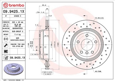 BREMBO 09.9425.1X EAN: 8020584217481.