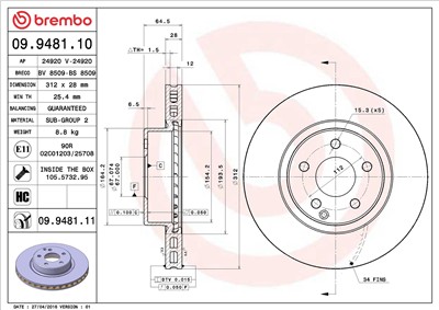 BREMBO 09.9481.11 EAN: 8020584024935.