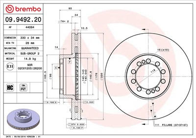 BREMBO 09.9492.20 EAN: 8020584949221.
