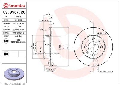 BREMBO 09.9537.20 EAN: 8020584953723.