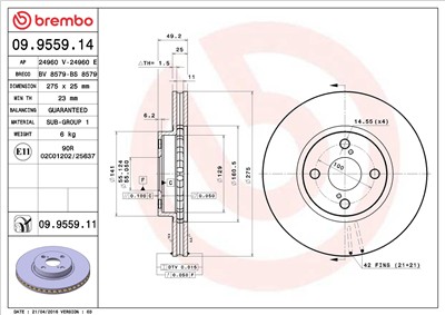 BREMBO 09.9559.11 EAN: 8020584214138.