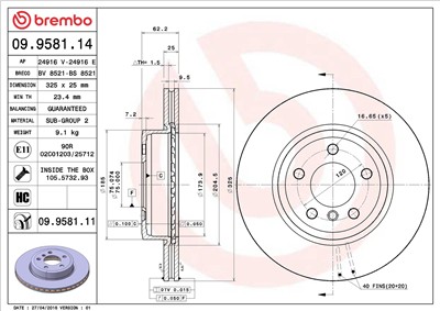 BREMBO 09.9581.11 EAN: 8020584025086.