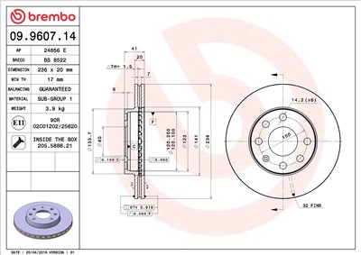 BREMBO 09.9607.14 EAN: 8020584960714.