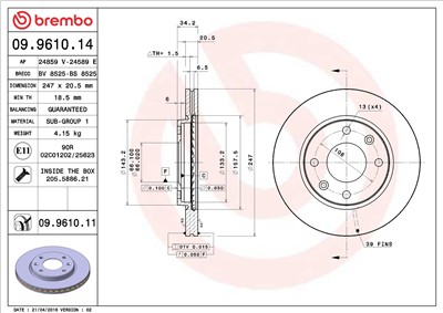 BREMBO 09.9610.14 EAN: 8020584961018.