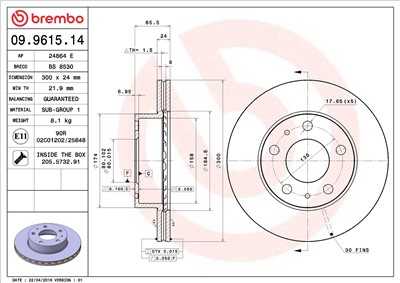 BREMBO 09.9615.14 EAN: 8020584961513.