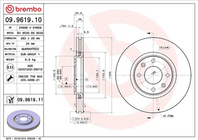 BREMBO 09.9619.10 EAN: 8020584961919.
