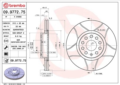 BREMBO 09.9772.75 EAN: 8020584029725.