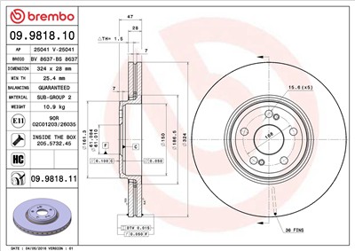 BREMBO 09.9818.10 EAN: 8020584981818.