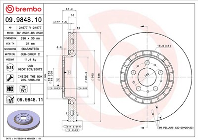 BREMBO 09.9848.11 EAN: 8020584025765.