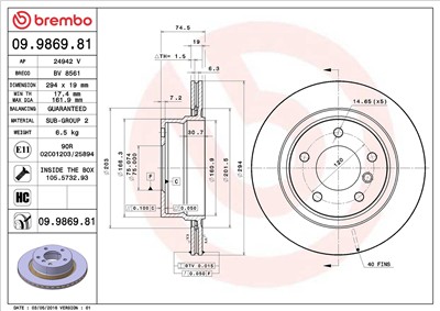 BREMBO 09.9869.81 EAN: 8020584033036.