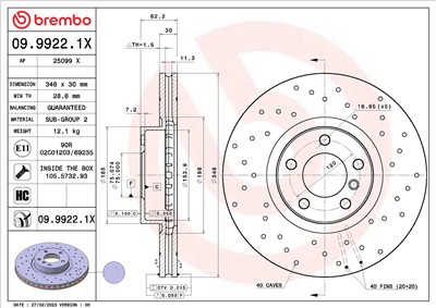 BREMBO 09.9922.1X EAN: 8020584324509.