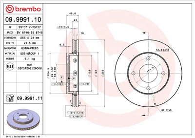 BREMBO 09.9991.11 EAN: 8020584037409.