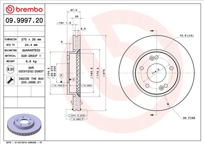 BREMBO 09.9997.20 EAN: 8020584999721.