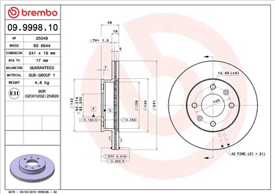 BREMBO 09.9998.10 EAN: 8020584999813.