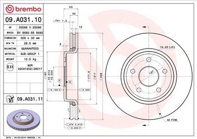 BREMBO 09.A031.10 EAN: 8020584016268.