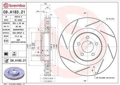 BREMBO 09.A183.21 EAN: 8020584315279.