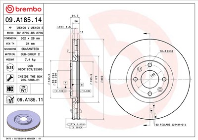 BREMBO 09.A185.11 EAN: 8020584028353.