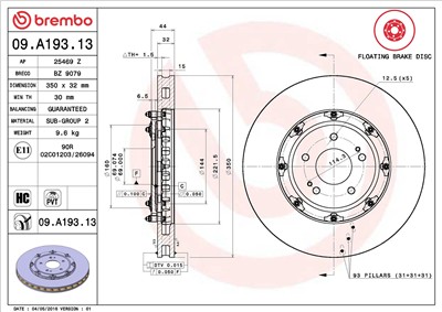 BREMBO 09.A193.13 EAN: 8020584039076.