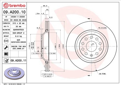 BREMBO 09.A200.11 EAN: 8020584025598.