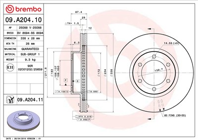 BREMBO 09.A204.11 EAN: 8020584032602.