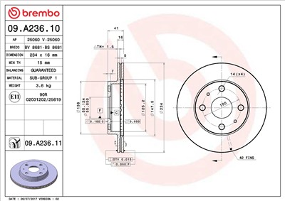 BREMBO 09.A236.11 EAN: 8020584225509.