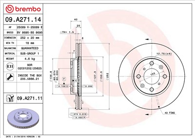 BREMBO 09.A271.11 EAN: 8020584211557.