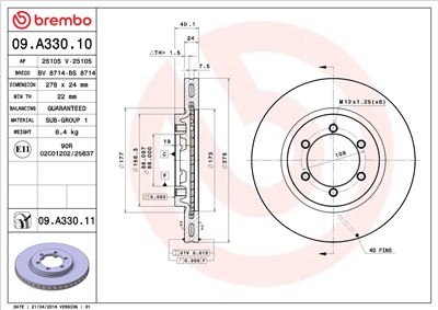 BREMBO 09.A330.11 EAN: 8020584038116.