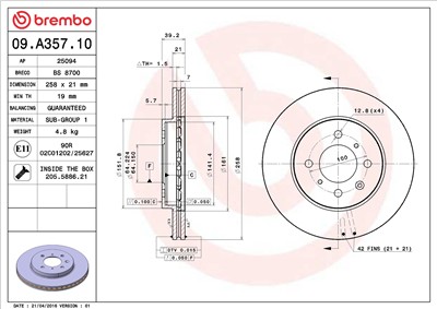 BREMBO 09.A357.10 EAN: 8020584016510.