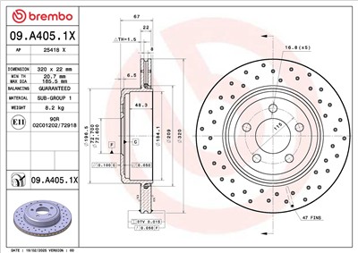 BREMBO 09.A405.1X EAN: 8020584343234.