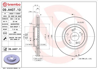 BREMBO 09.A407.11 EAN: 8020584031704.