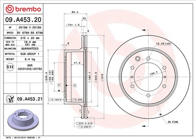 BREMBO 09.A453.21 EAN: 8020584037744.