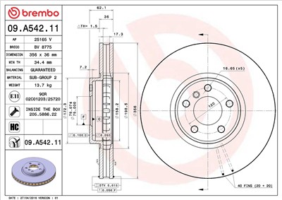 BREMBO 09.A542.11 EAN: 8020584019504.