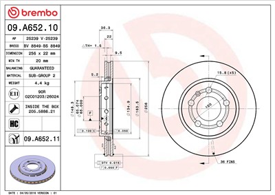 BREMBO 09.A652.11 EAN: 8020584028643.
