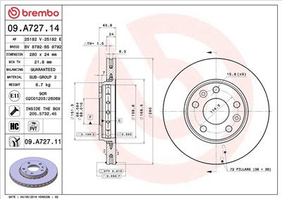 BREMBO 09.A727.14 EAN: 8020584020470.
