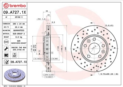 BREMBO 09.A727.1X EAN: 8020584212714.