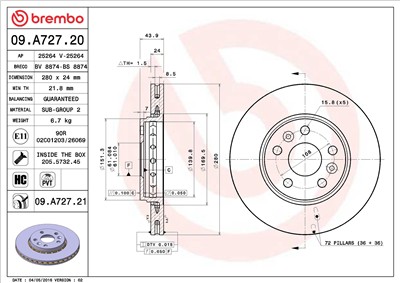 BREMBO 09.A727.20 EAN: 8020584033593.