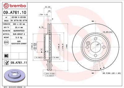 BREMBO 09.A761.11 EAN: 8020584019627.