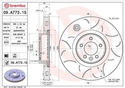BREMBO 09.A773.1S EAN: 8020584345405.