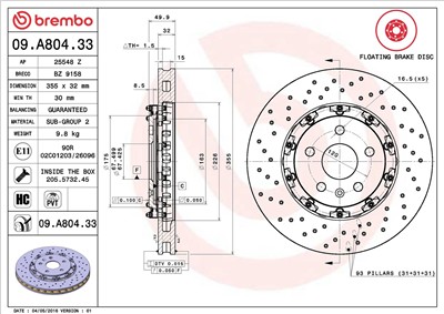 BREMBO 09.A804.33 EAN: 8020584215197.