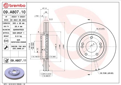 BREMBO 09.A807.11 EAN: 8020584223123.