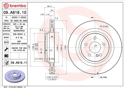 BREMBO 09.A818.11 EAN: 8020584030301.