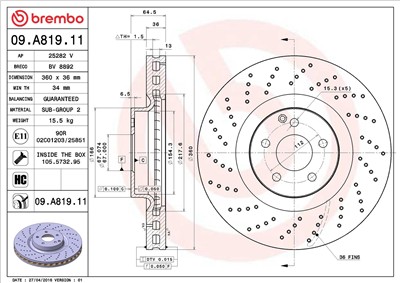 BREMBO 09.A819.11 EAN: 8020584038161.