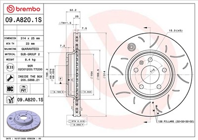 BREMBO 09.A820.1S EAN: 8020584346365.