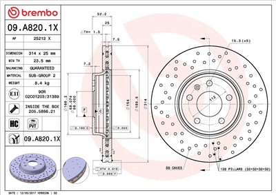 BREMBO 09.A820.1X EAN: 8020584212738.