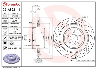 BREMBO 09.A822.11 EAN: 8020584213704.