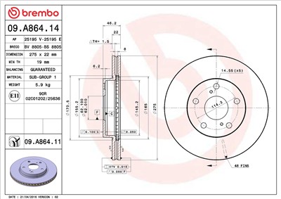 BREMBO 09.A864.11 EAN: 8020584222218.