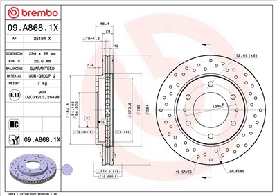 BREMBO 09.A868.1X EAN: 8020584319765.
