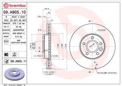 BREMBO 09.A905.11 EAN: 8020584217177.