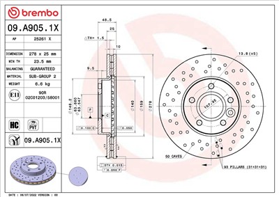 BREMBO 09.A905.1X EAN: 8020584320181.