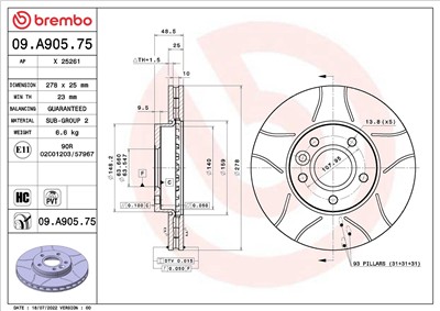 BREMBO 09.A905.75 EAN: 8020584320198.